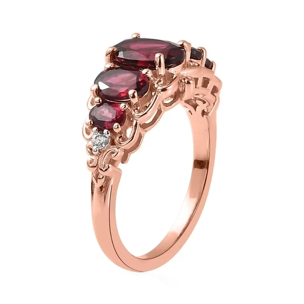 Tanzanian Wine Garnet and White Zircon Ring.